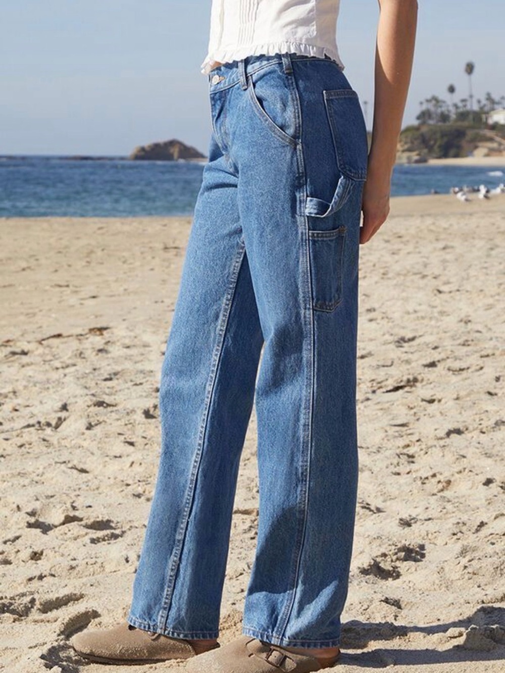 Classic Blue Wide Leg Jeans with Utility Pocket - Women